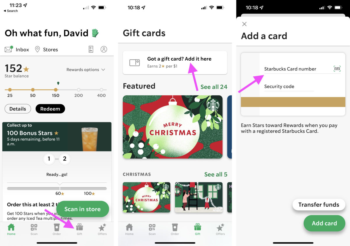 How To Add Gift Card To Starbucks App