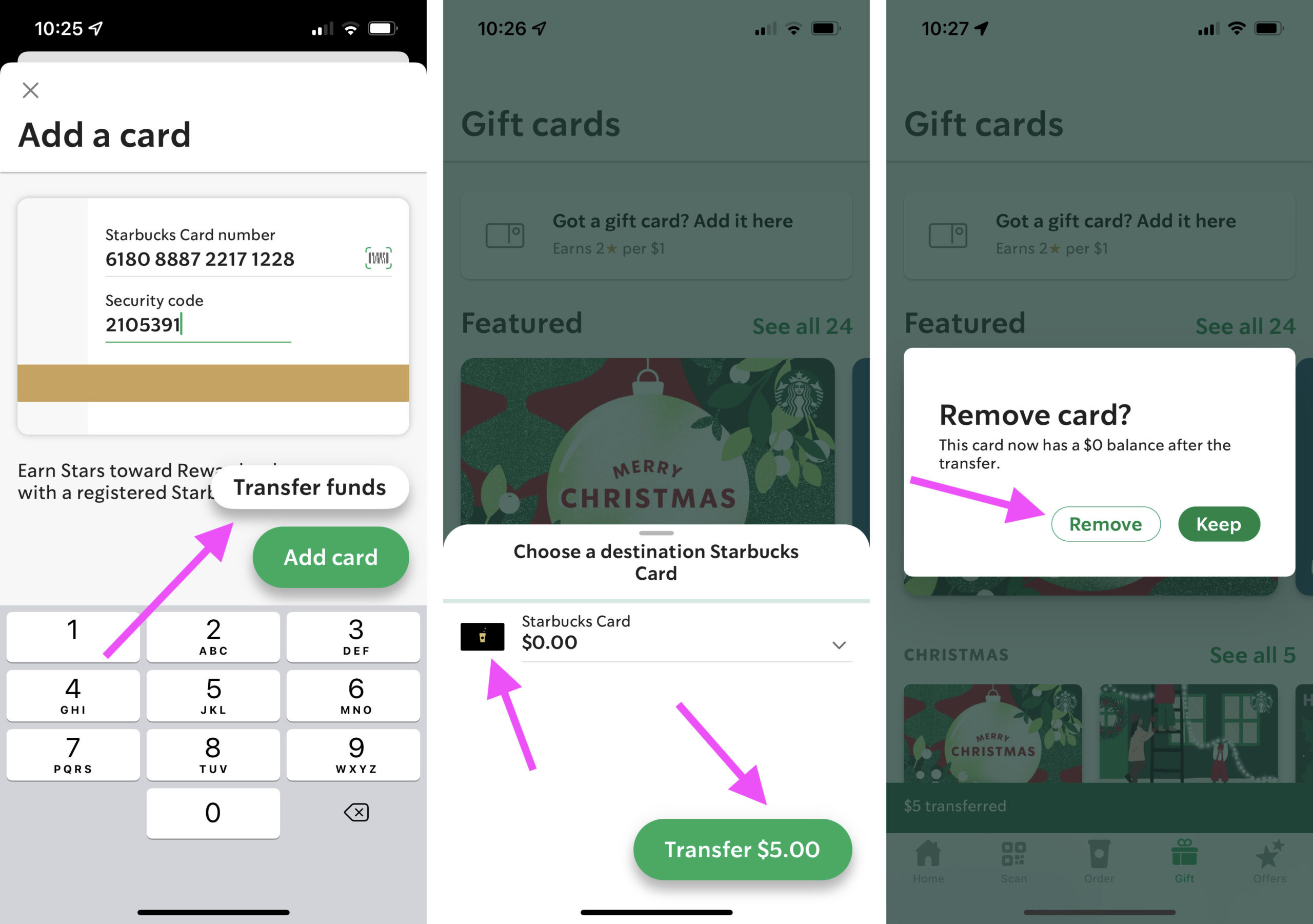 how to add a starbucks gift card on doordash