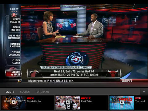WatchESPN iPad app with Live Toolbar